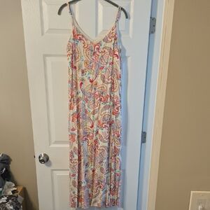 Cream Paisley Slip Maxi Dress with Multicolor Print